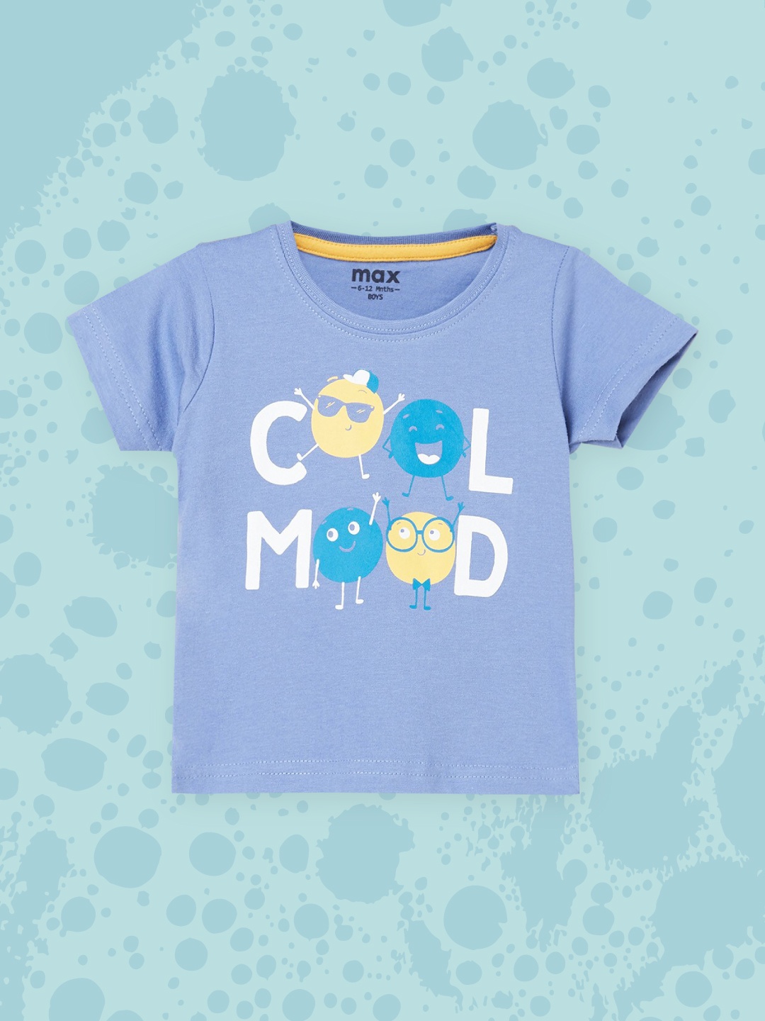 max Boys Blue & White Typography Printed Cotton T-shirt