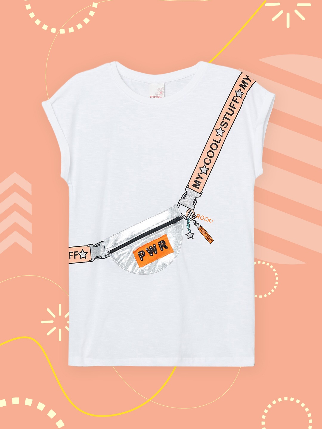 

max Girls Off White & Silver-Toned Typography Printed Extended Sleeves Pure Cotton T-shirt