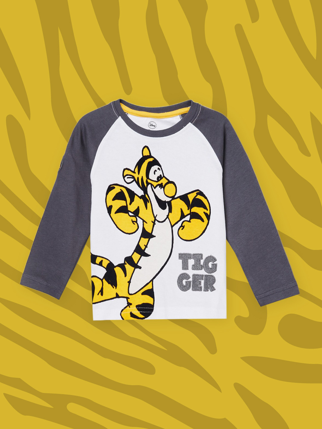 

max Boys White & Yellow Tigger Printed Cotton T-shirt