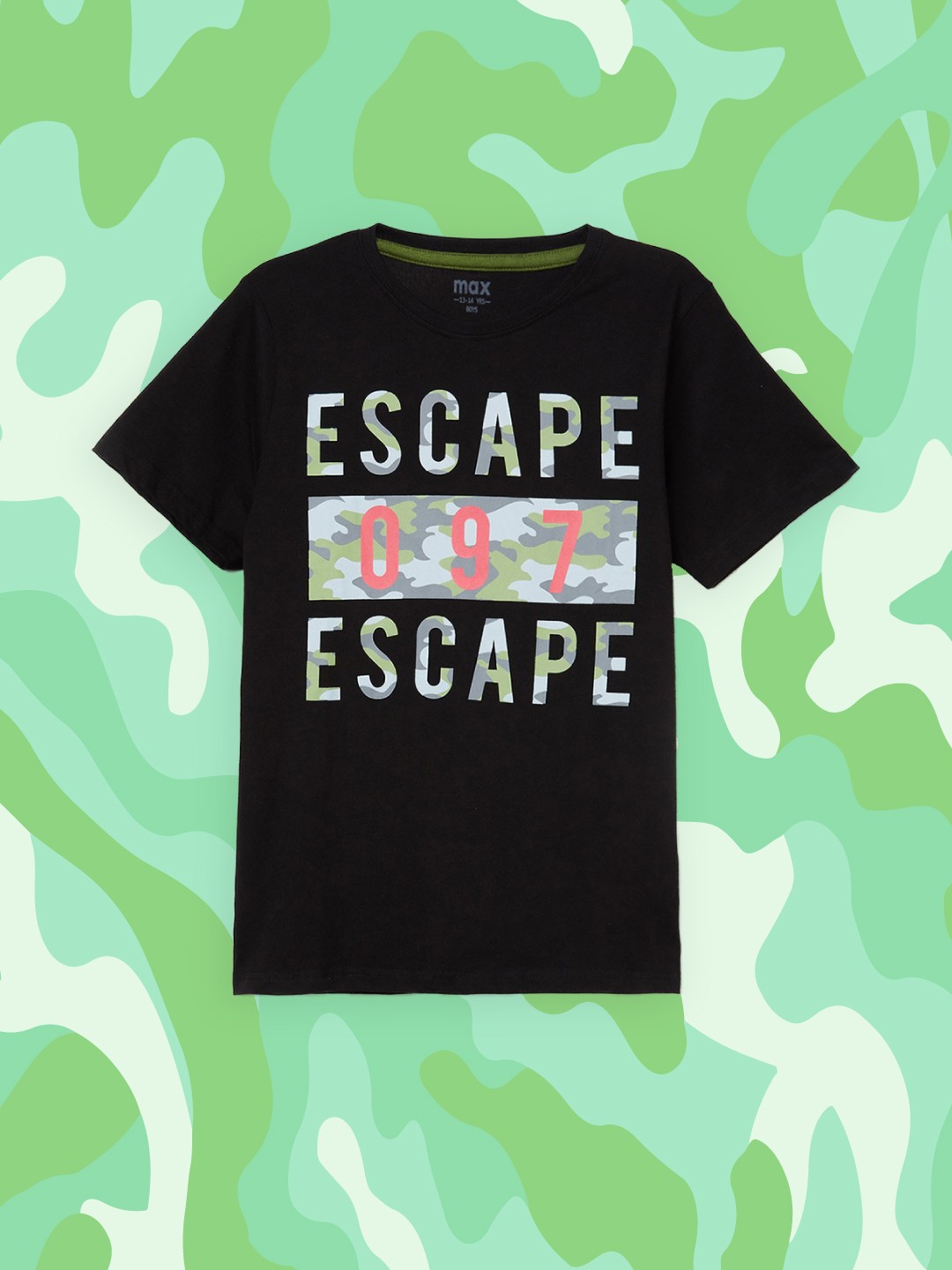 

max Boys Black Printed T-shirt