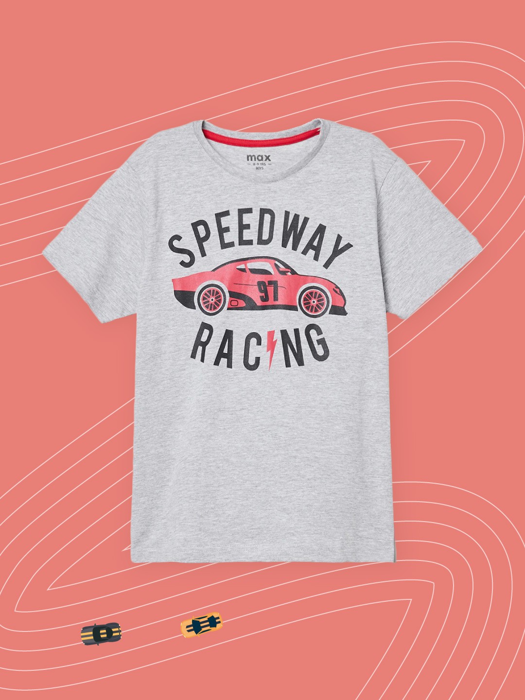 

max Boys Grey Melange & Black Printed T-shirt