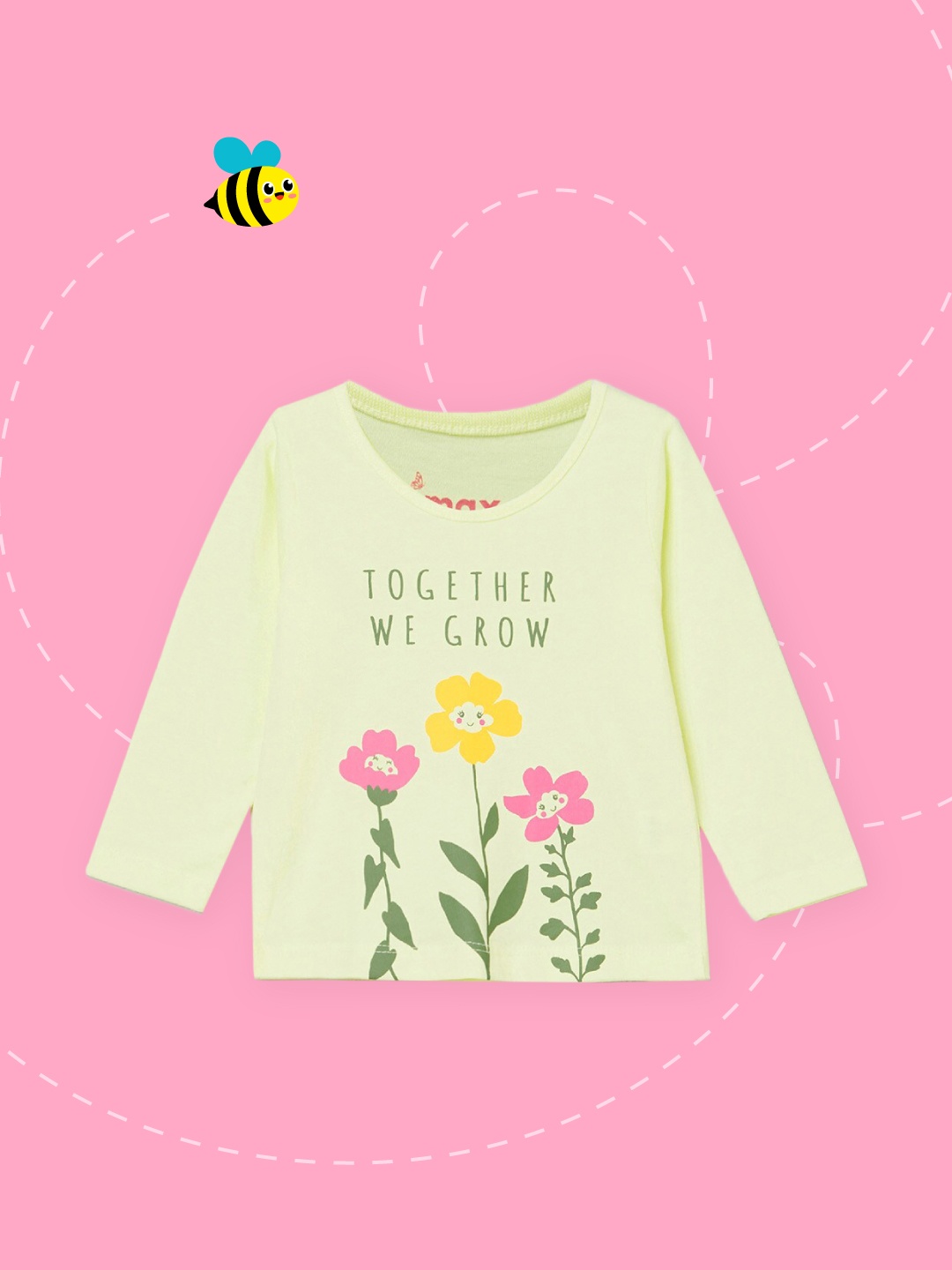 

max Girls Yellow Floral Printed T-shirt