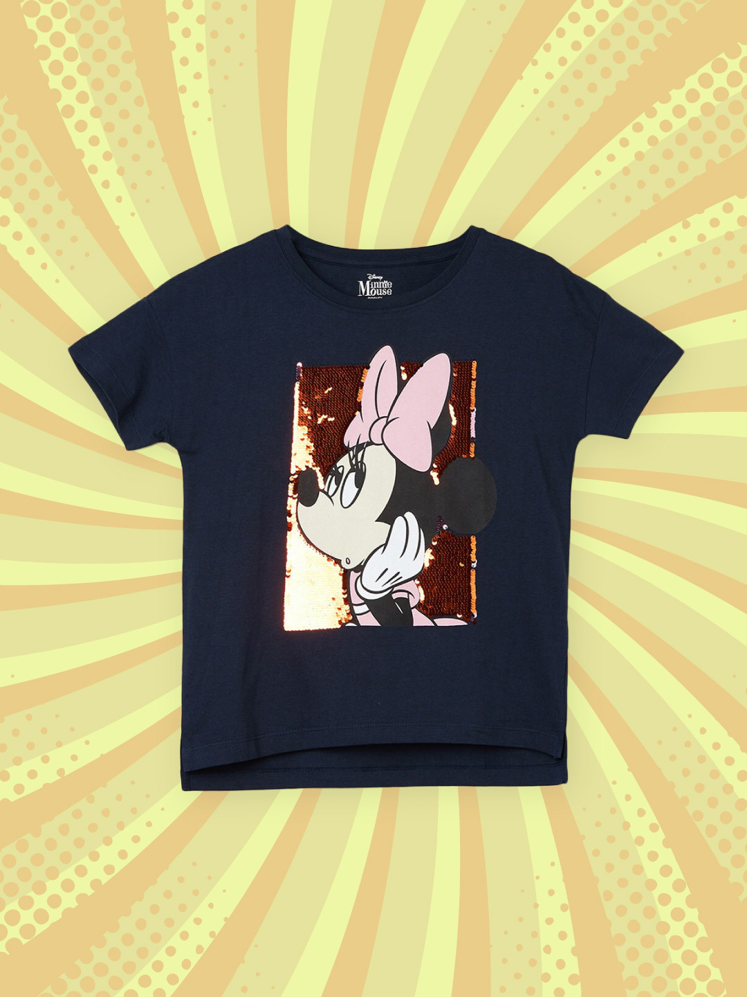 

max Girls Navy Blue Minnie Mouse Printed T-shirt