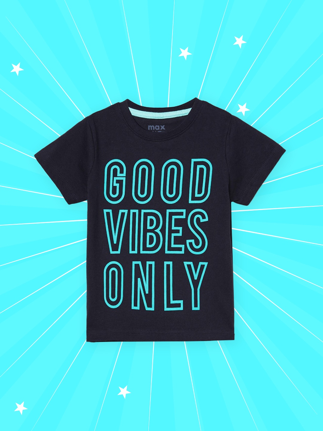 

max Boys Navy Blue Typography Printed Pure Cotton T-shirt