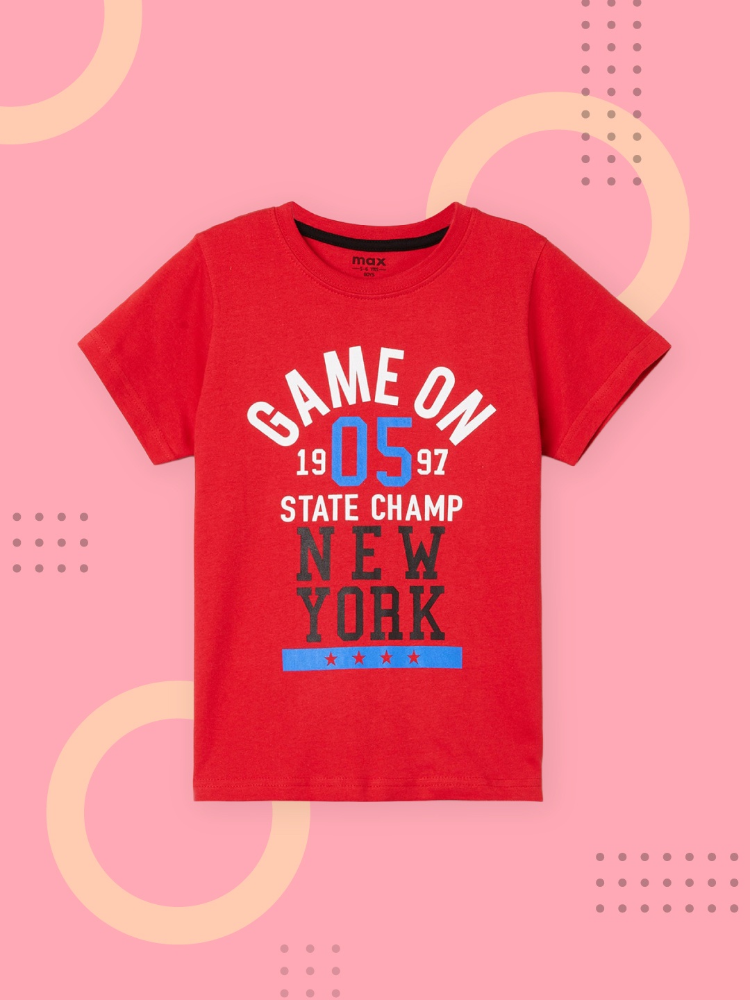max Boys Red Typography Printed T-shirt