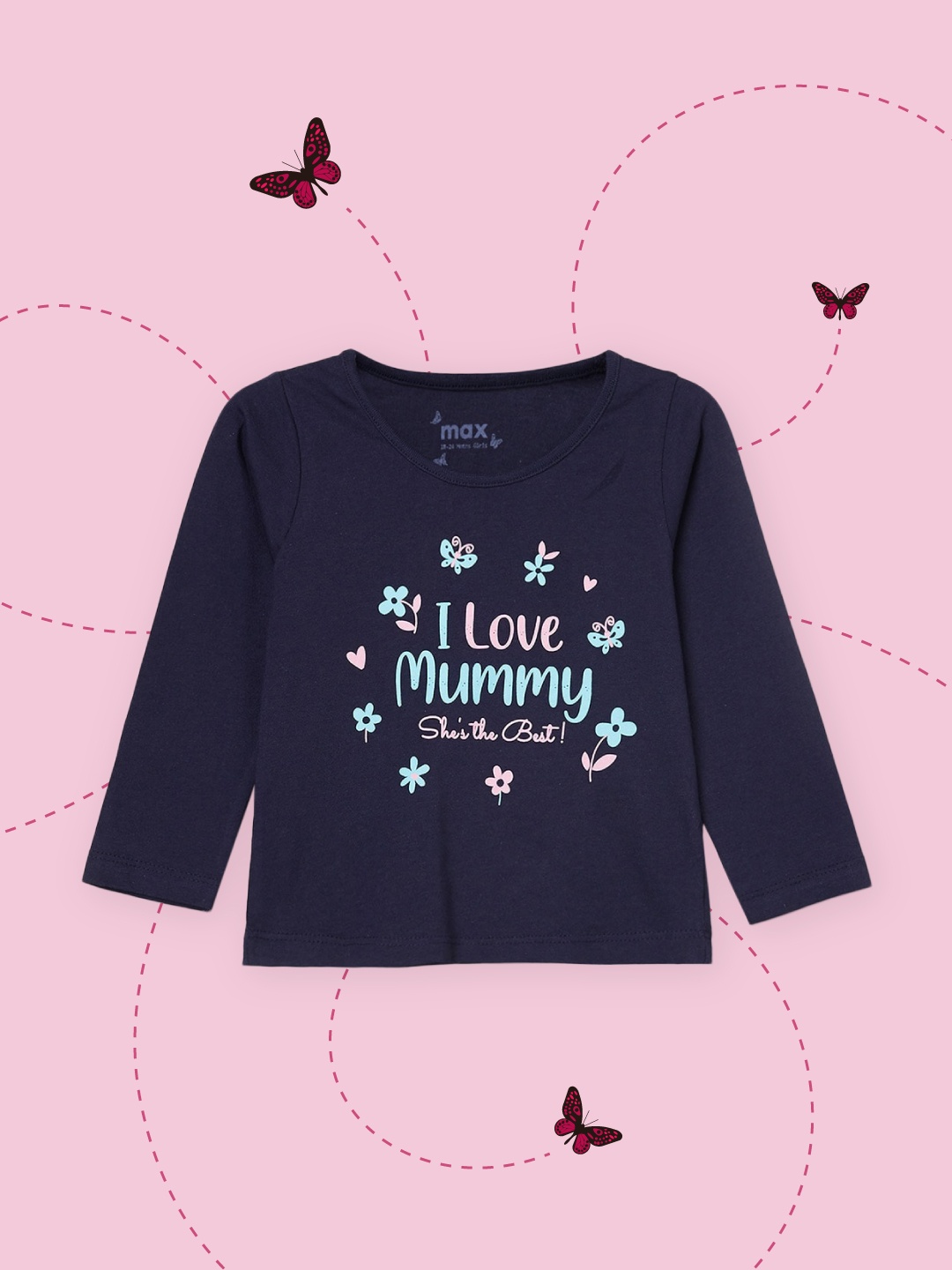 

max Girls Navy Blue Typography Printed T-shirt