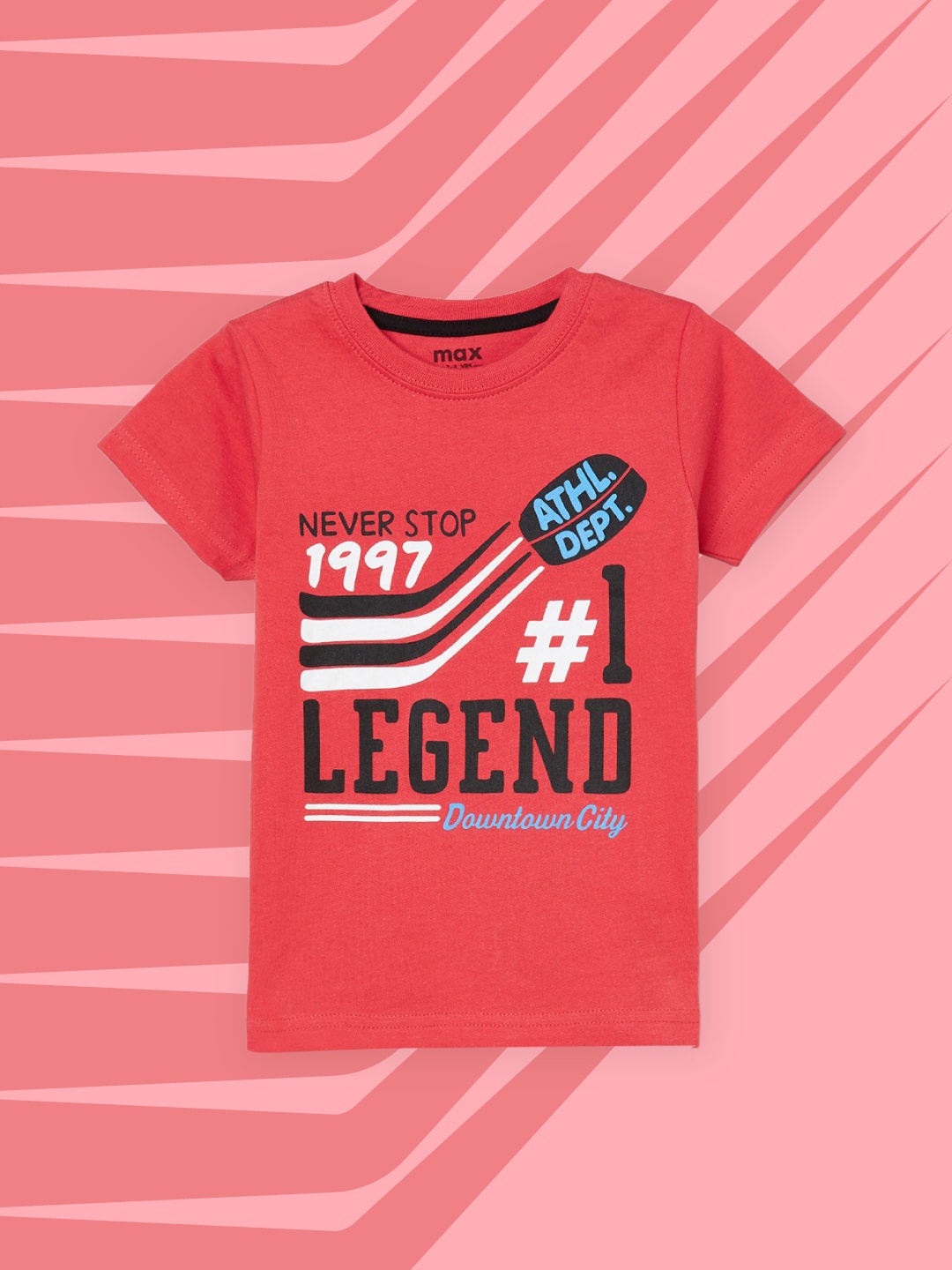 

max Boys Coral & Black Typography Printed Pure Cotton T-shirt