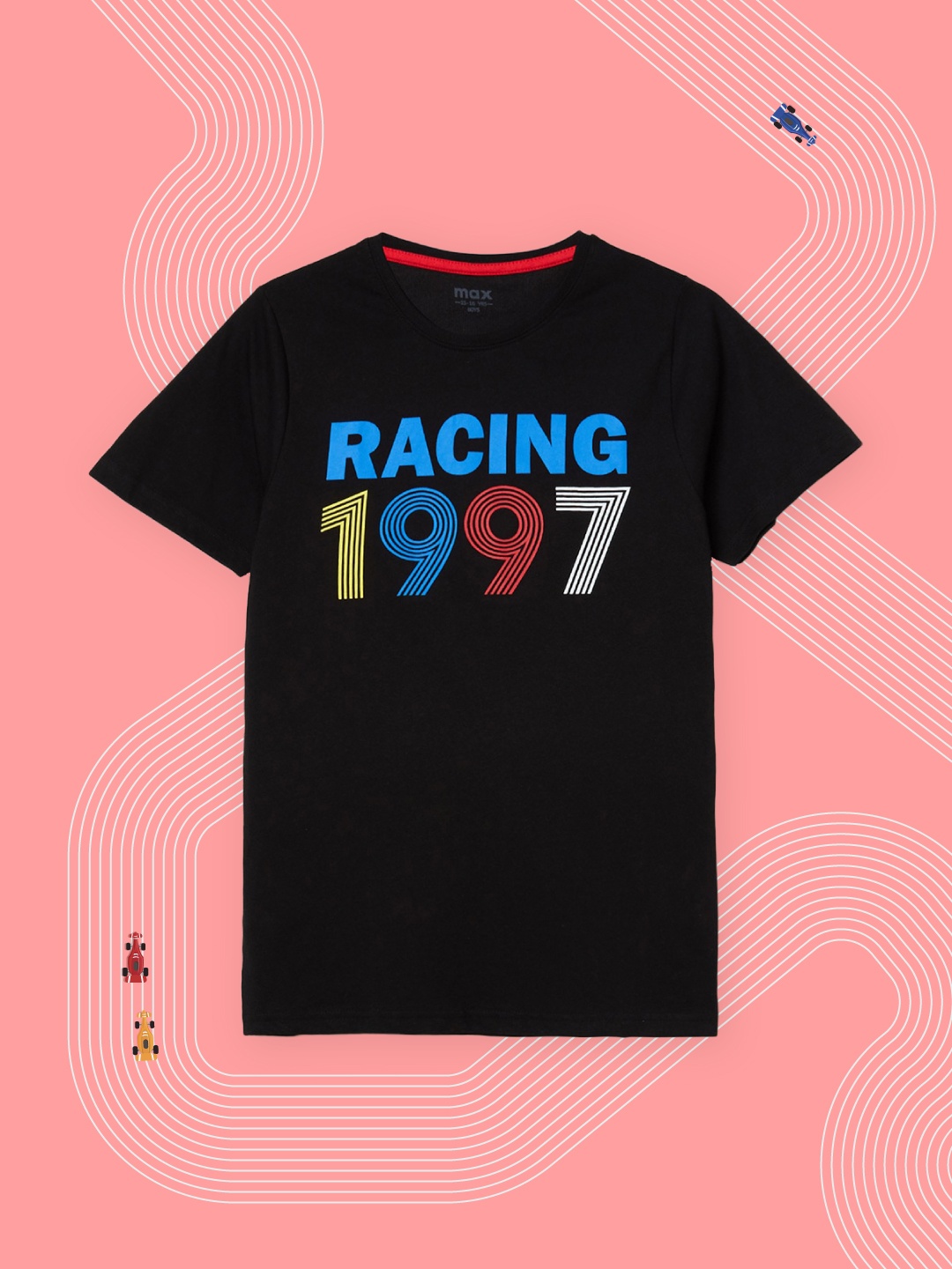 

max Boys Black & Blue Typography Printed Pure Cotton T-shirt