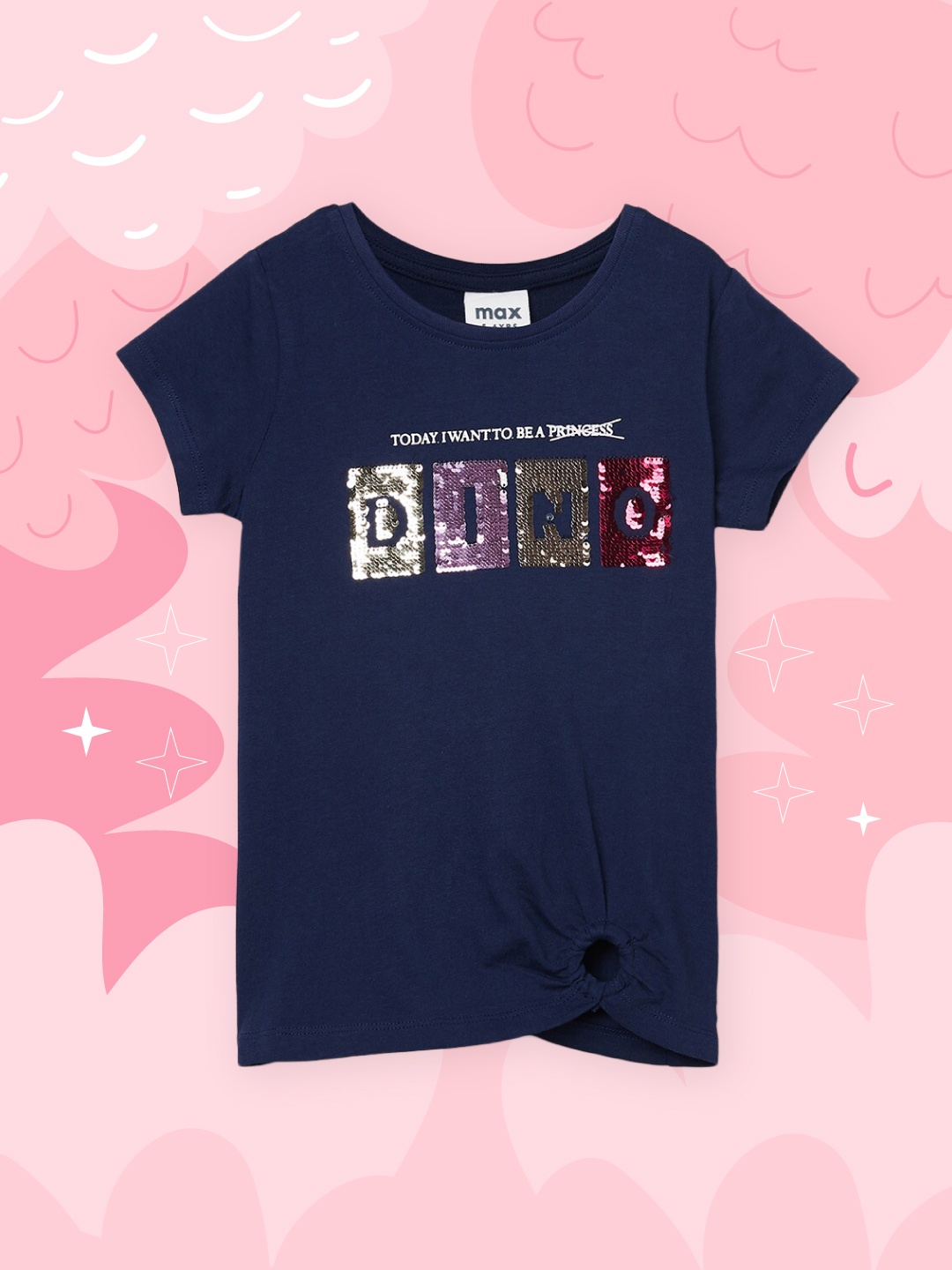 

max Girls Navy Blue Sequined T-shirt