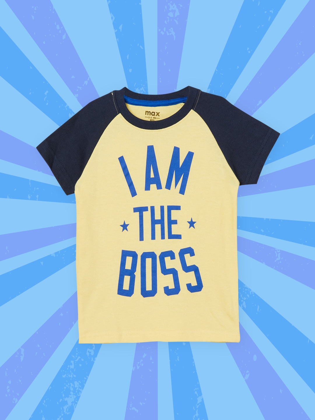 

max Boys Yellow & Blue Typography Printed Pure Cotton T-shirt