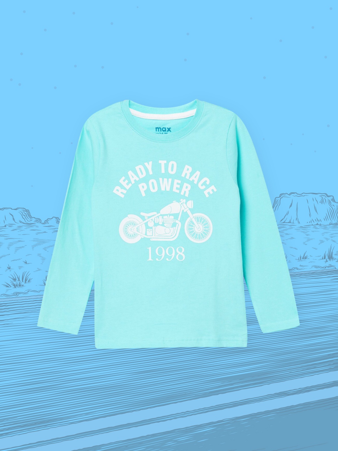 

max Boys Blue Biker Printed T-shirt