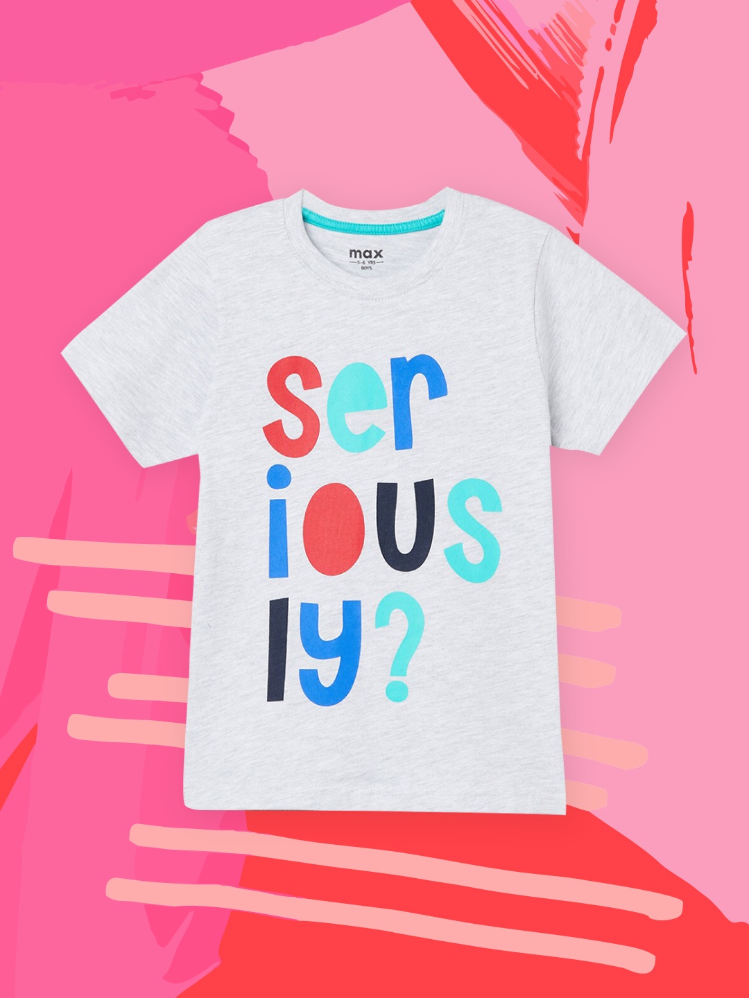 

max Boys Grey & Blue Typography Printed Pure Cotton T-shirt
