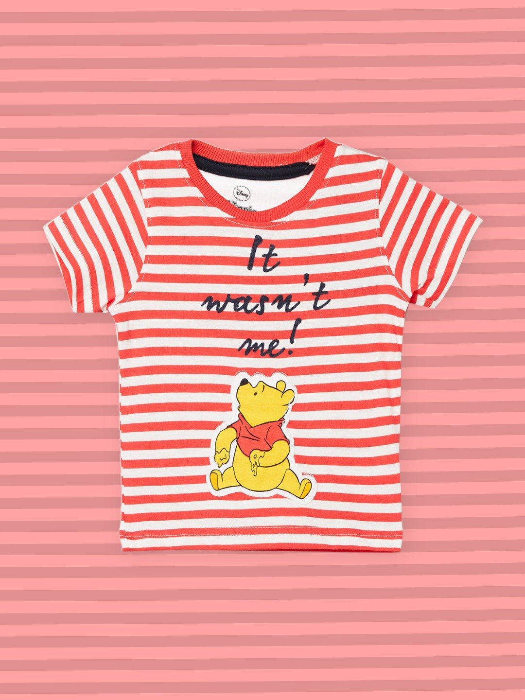 

max Boys Peach & White Winnie The Pooh Striped T-shirt