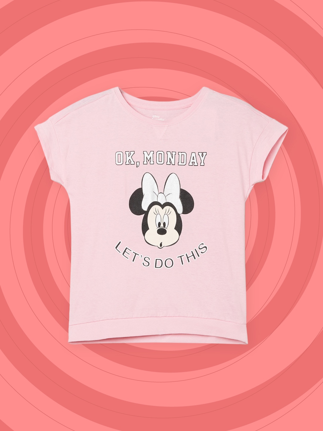

max Girls Pink & White Minnie Mouse Printed Extended Sleeves Pure Cotton T-shirt