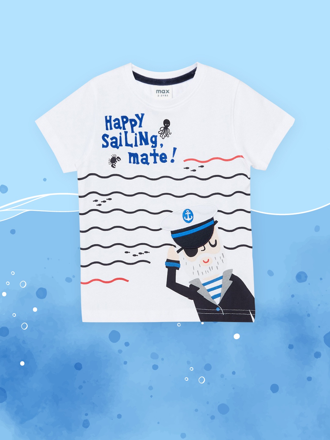

max Boys White & Black Printed Pure Cotton T-shirt