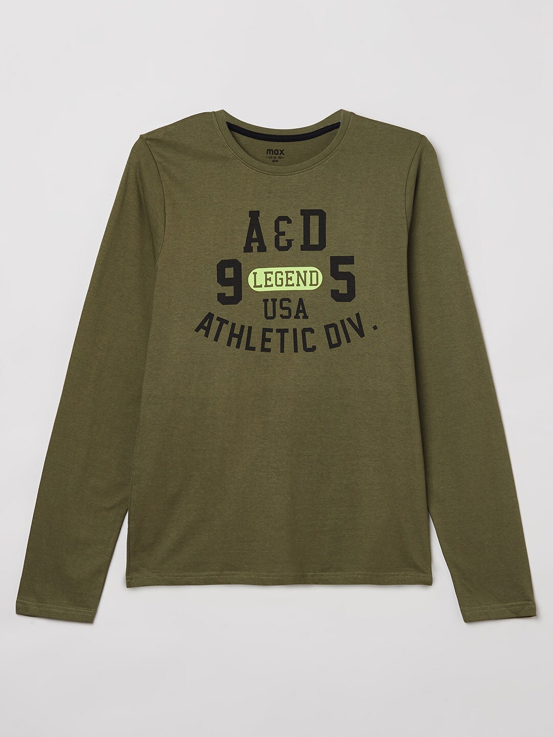 

max Boys Olive Green Typography Printed T-shirt