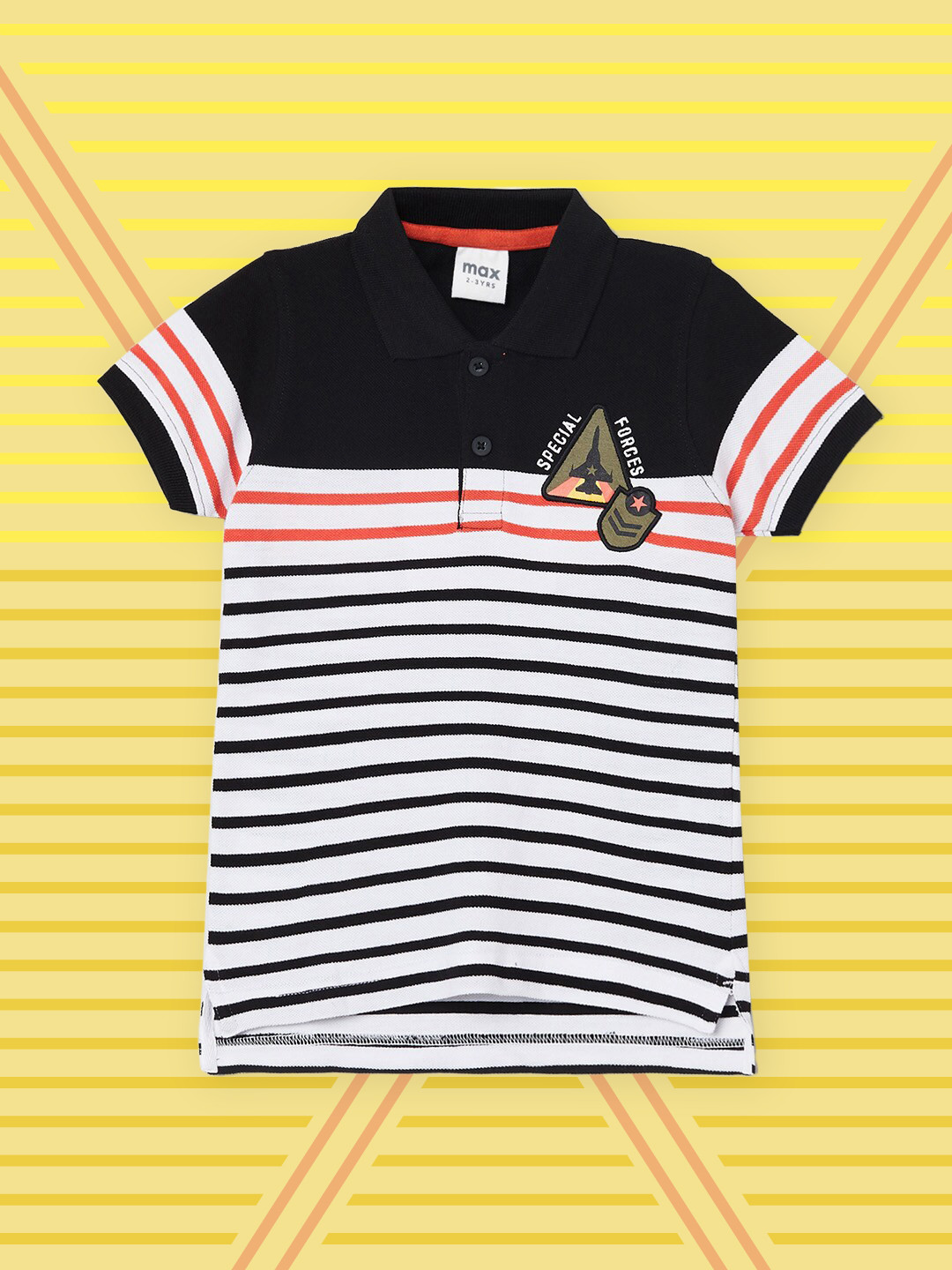 

max Boys Black & White Striped Polo Collar T-shirt
