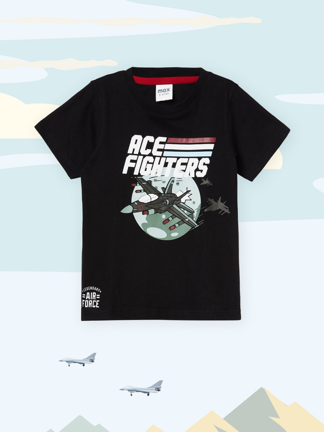 

max Boys Black Printed T-shirt