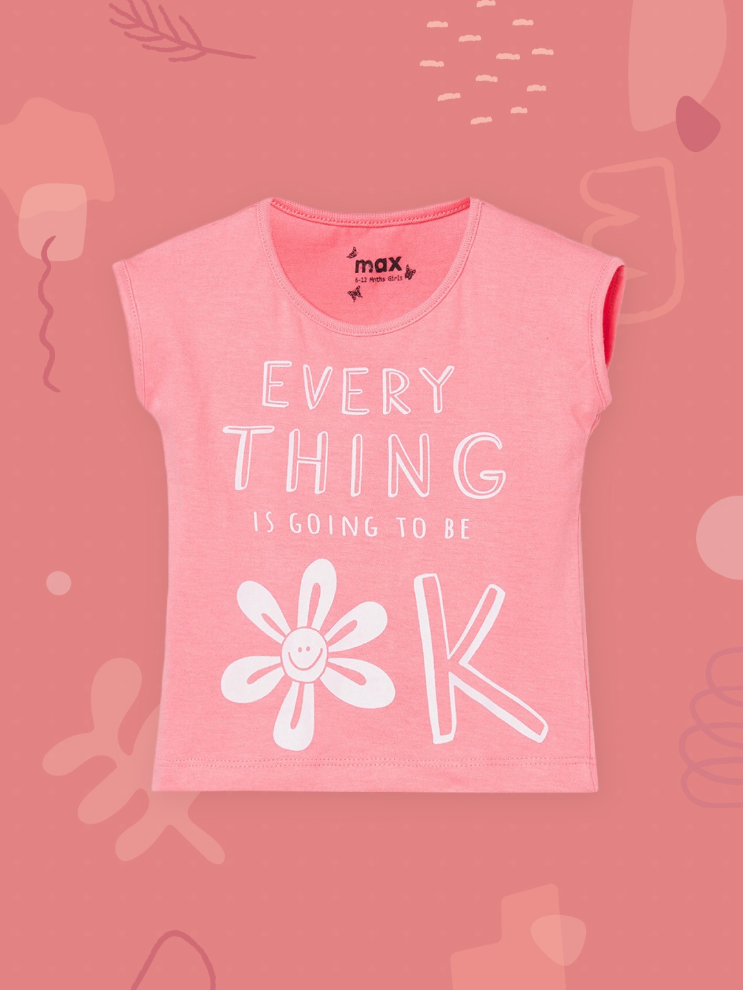 

max Girls Pink & White Typography Printed Extended Sleeves Pure Cotton T-shirt