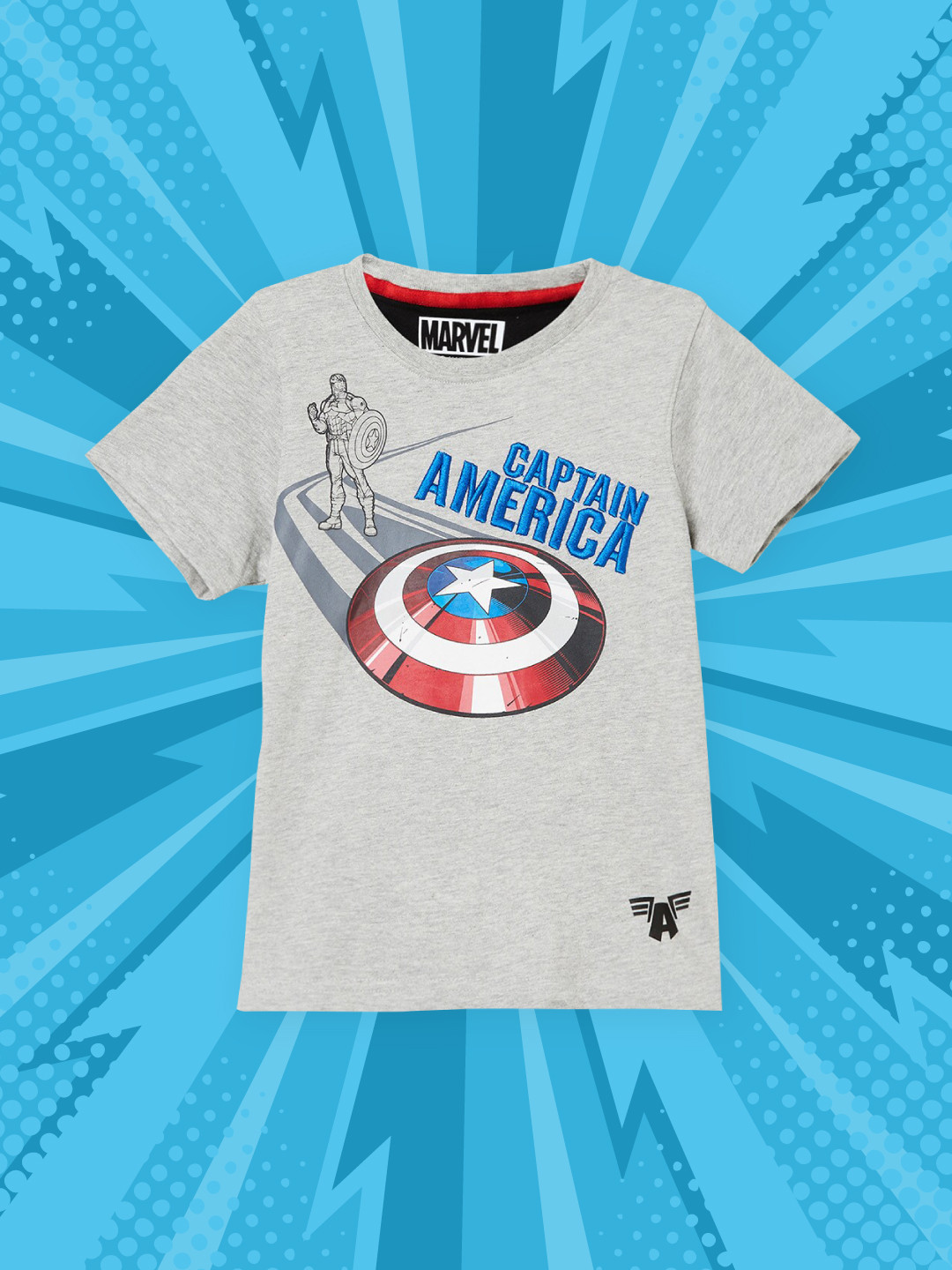 

max Boys Grey Captain America Printed T-shirt