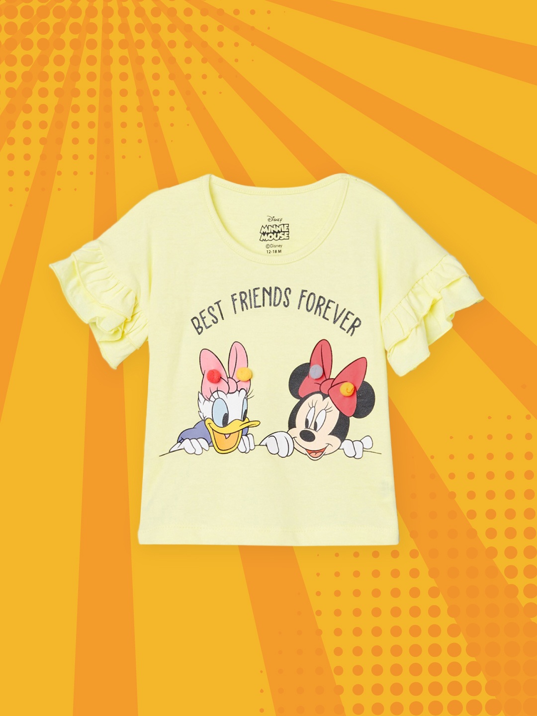 

max Girls Yellow Minnie Mouse & Daisy Printed T-shirt