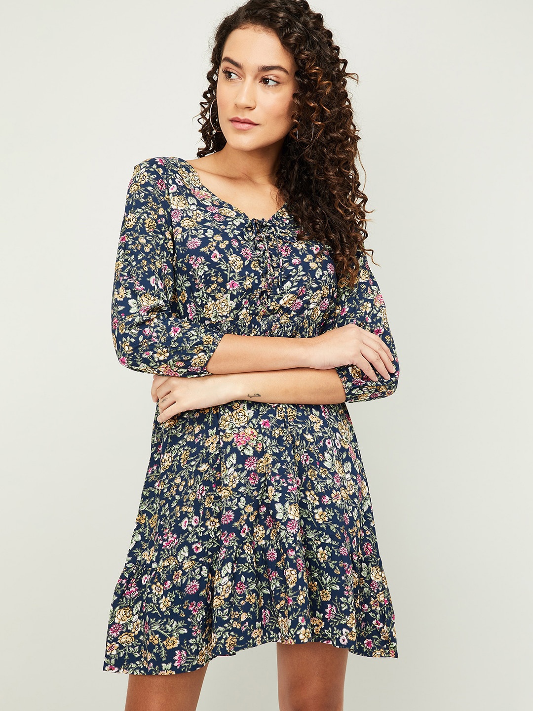 

Bossini Women Navy Blue Floral A-Line Dress
