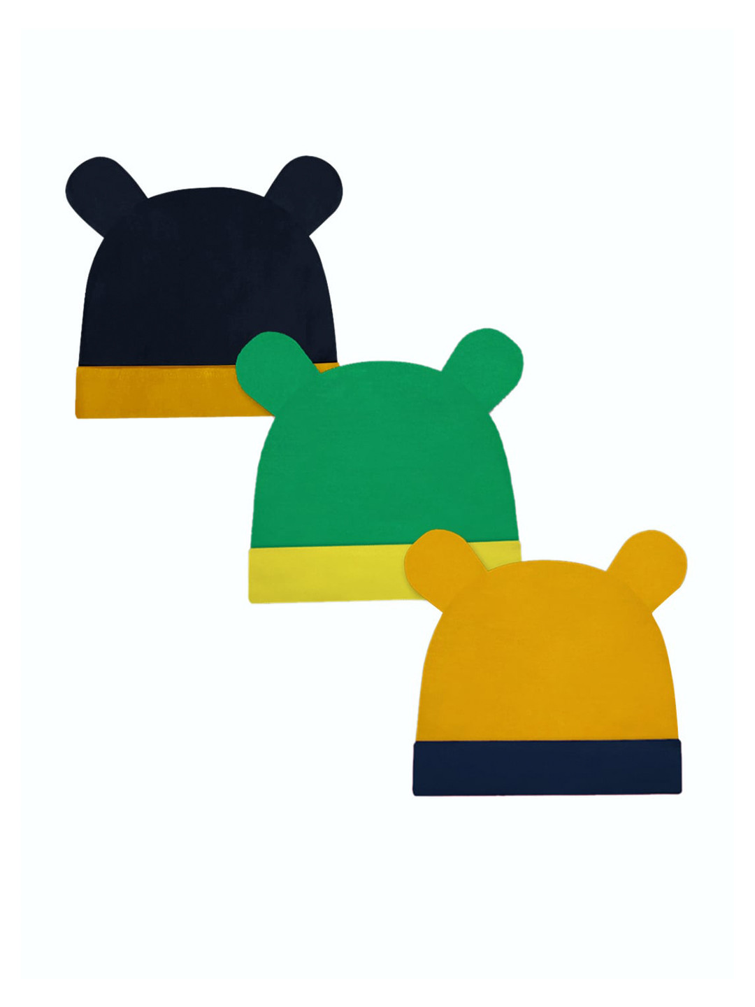 

A.T.U.N. Girls Pack Of 3 Colourblocked Pure Cotton Beanie Cap, Navy blue