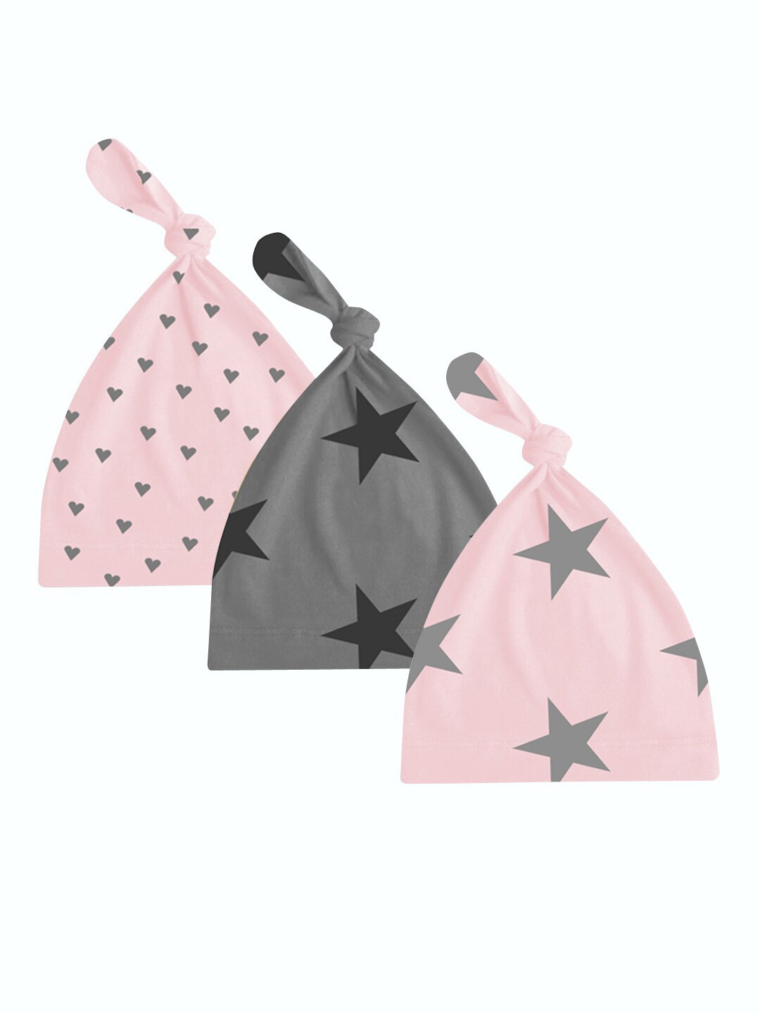 

A.T.U.N. Girls Pack Of 3 Pink & Grey Printed Pure Cotton Beanie