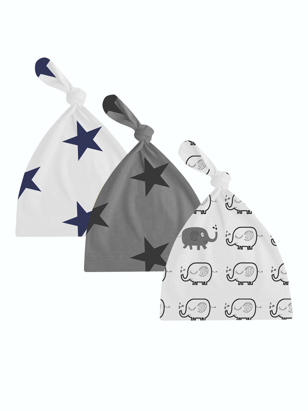 

A.T.U.N. Infant Girls Pack of 3 Printed Pure Cotton Beanies, White