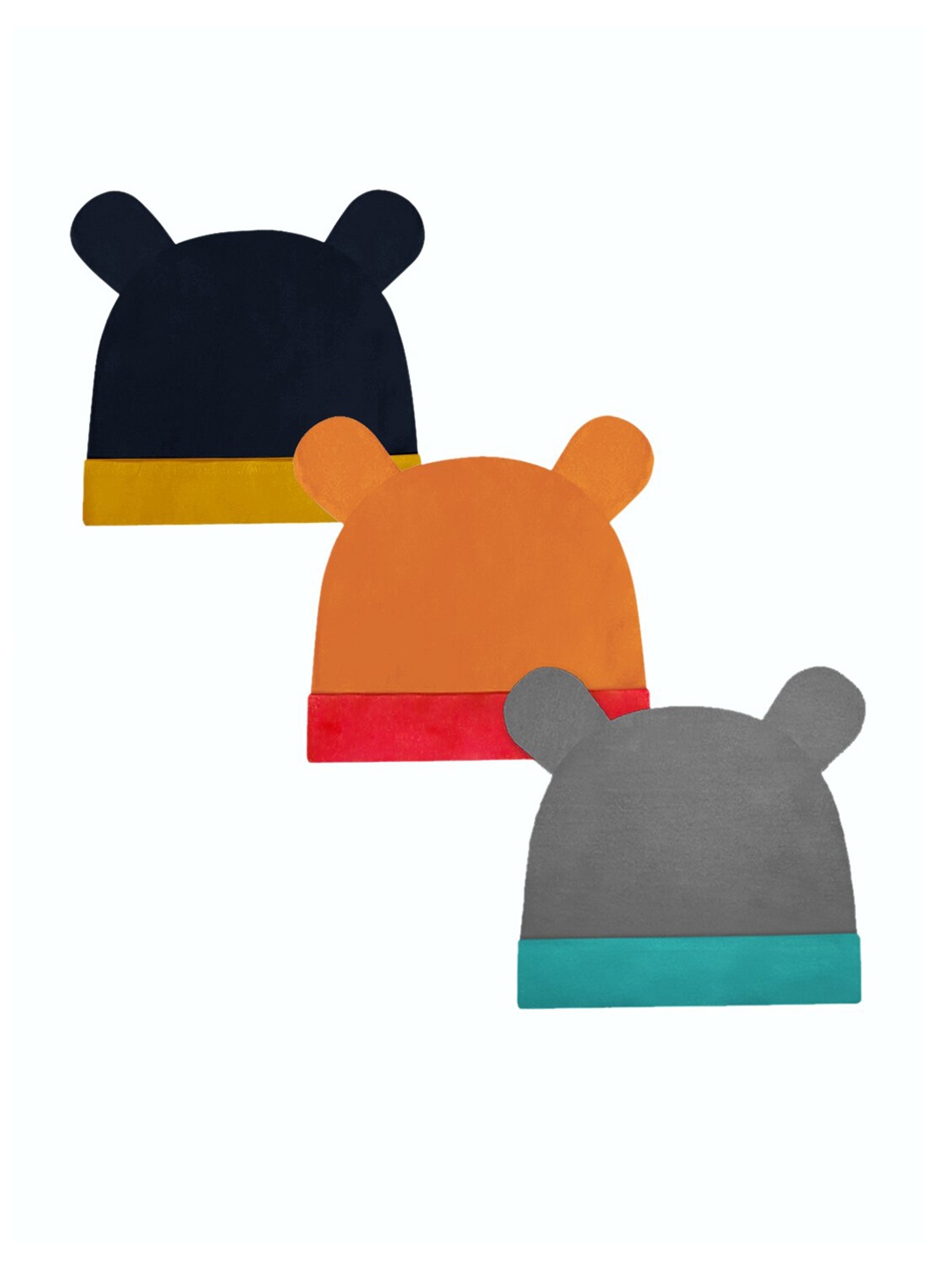 

A T U N Girls Navy Blue & Orange Pack Of 3 Colourblocked Beanie