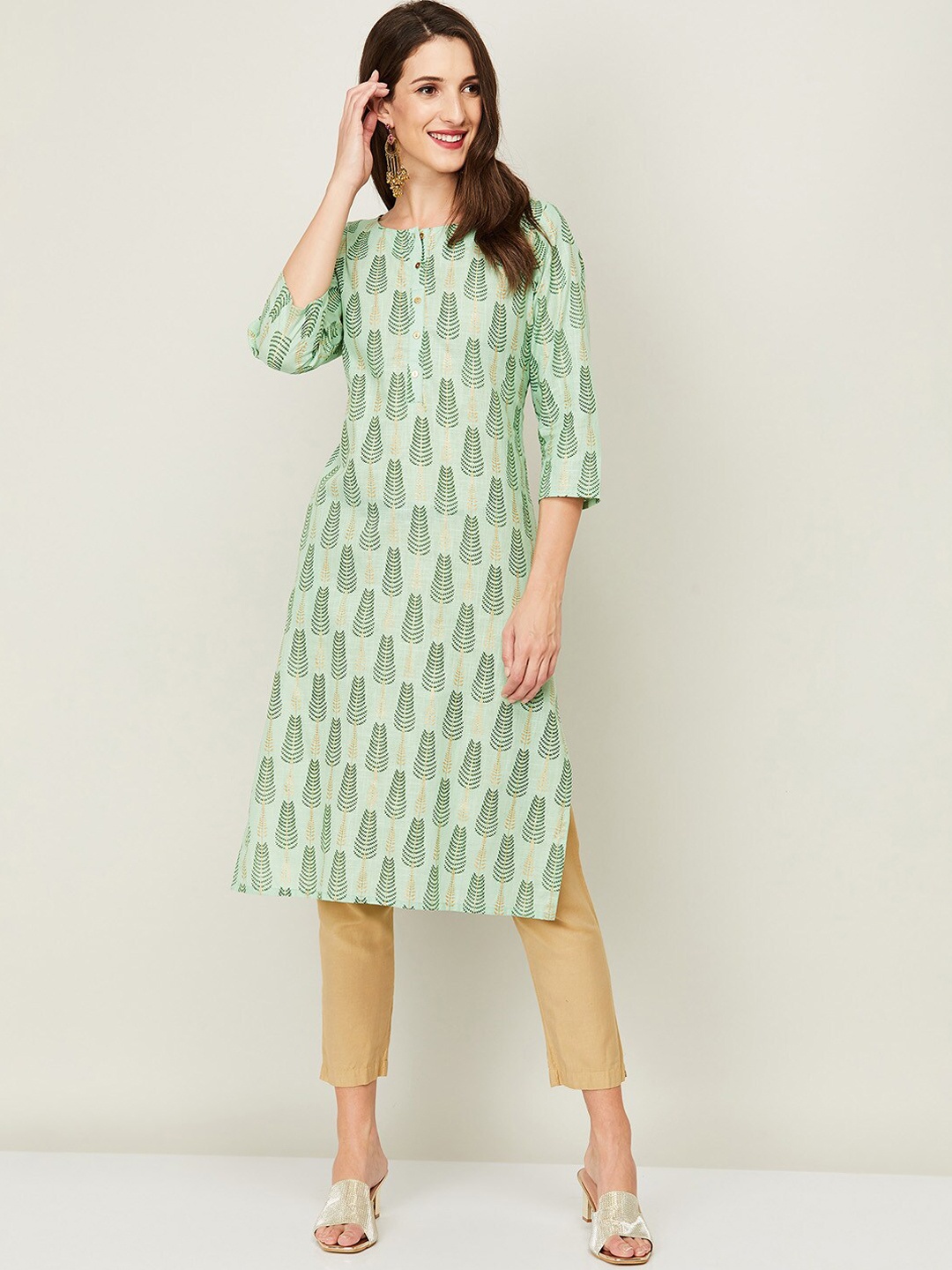 

Melange by Lifestyle Women Green Floral Printed Kurta