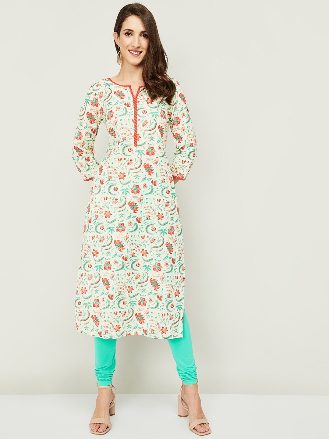 

Melange by Lifestyle Women White Floral Printed Kurta