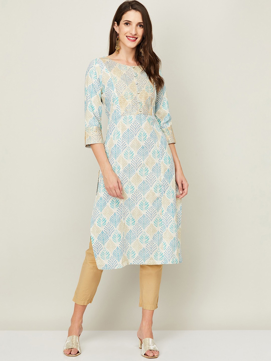 

Melange by Lifestyle Women White Floral Printed Kurta