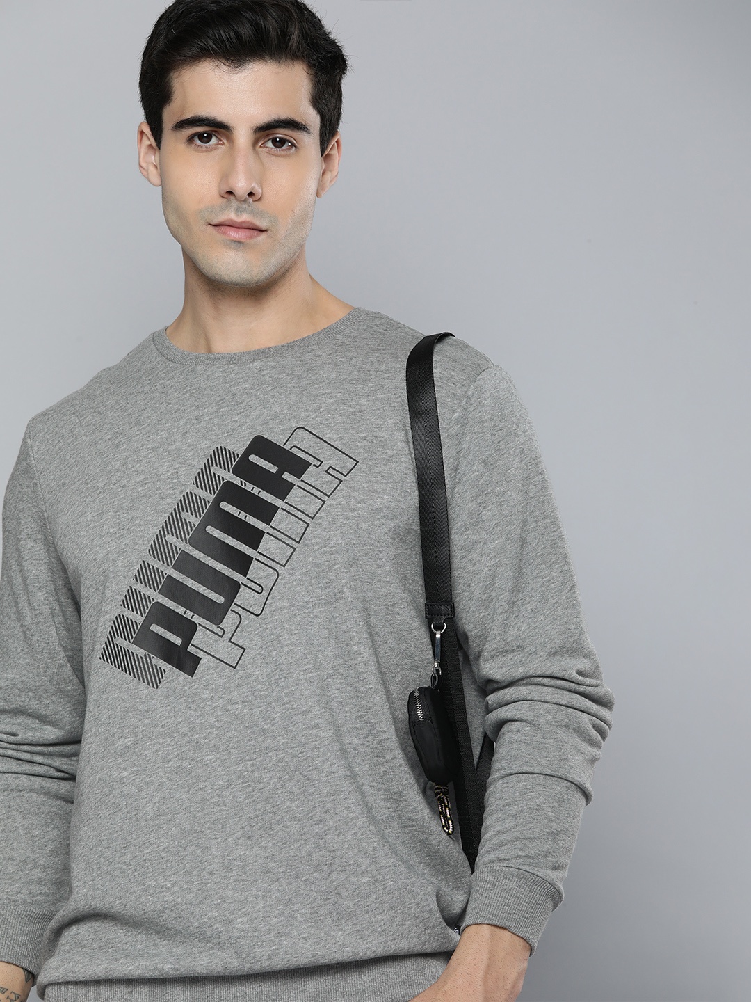 

Puma Men Regular Fit Power Logo Crew Neck Printed Sweatshirt, Grey