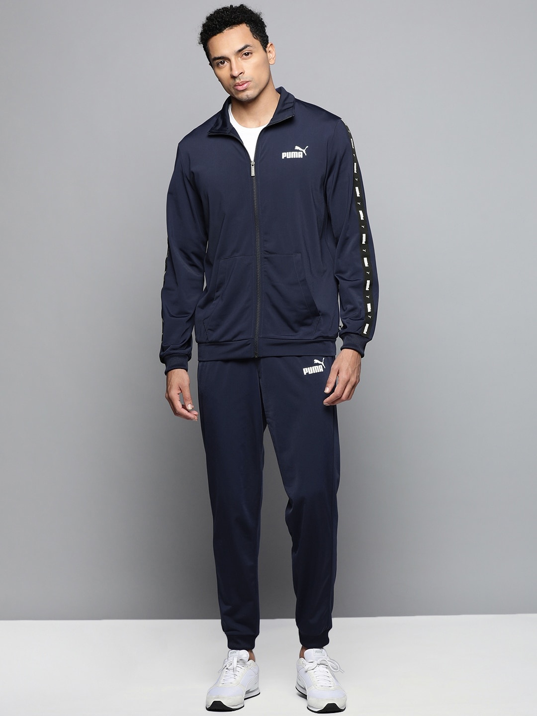 

Puma Men Navy Blue Solid Tape Regular Fit Sustainable Tracksuit