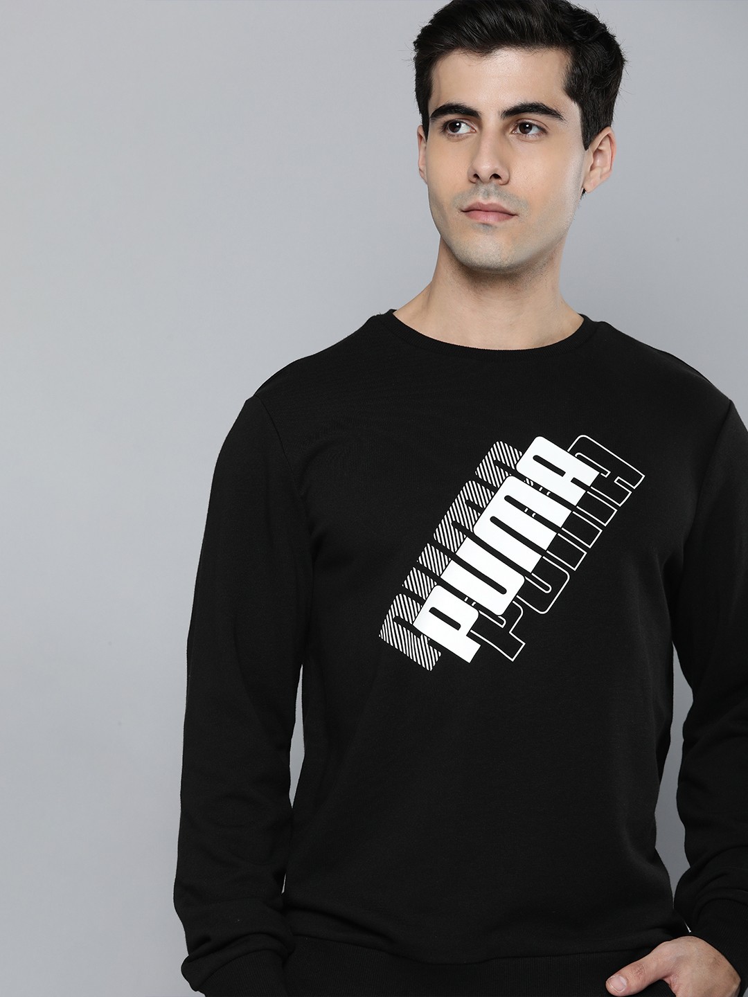 

Puma Men Regular Fit Power Logo Printed Crew Neck Pullover Sweatshirt, Black