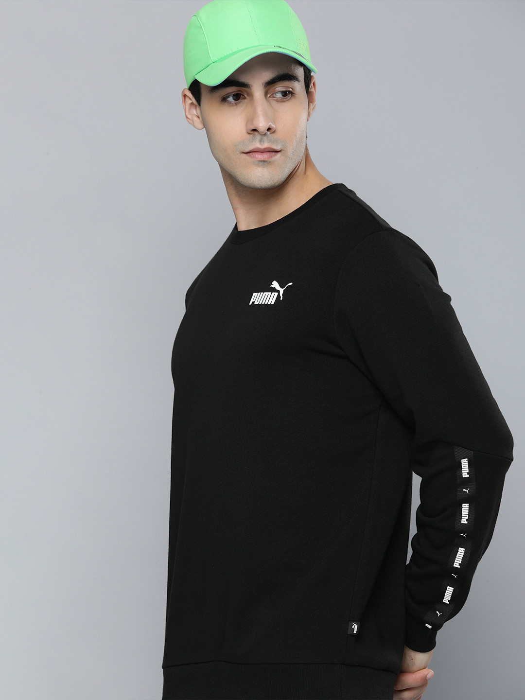 

Puma Men Black Brand Logo Printed Tape Crew Regular Fit Pullover Sweatshirt