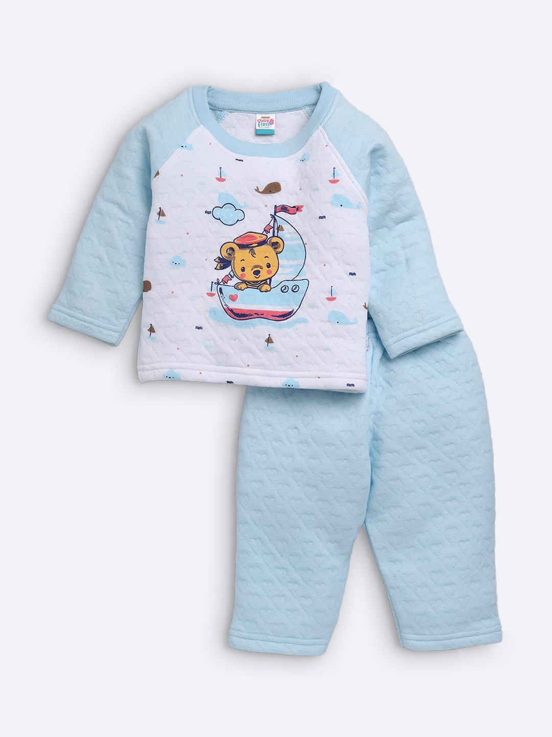 

AMUL Kandyfloss Unisex Kids Blue & White Printed Night suit