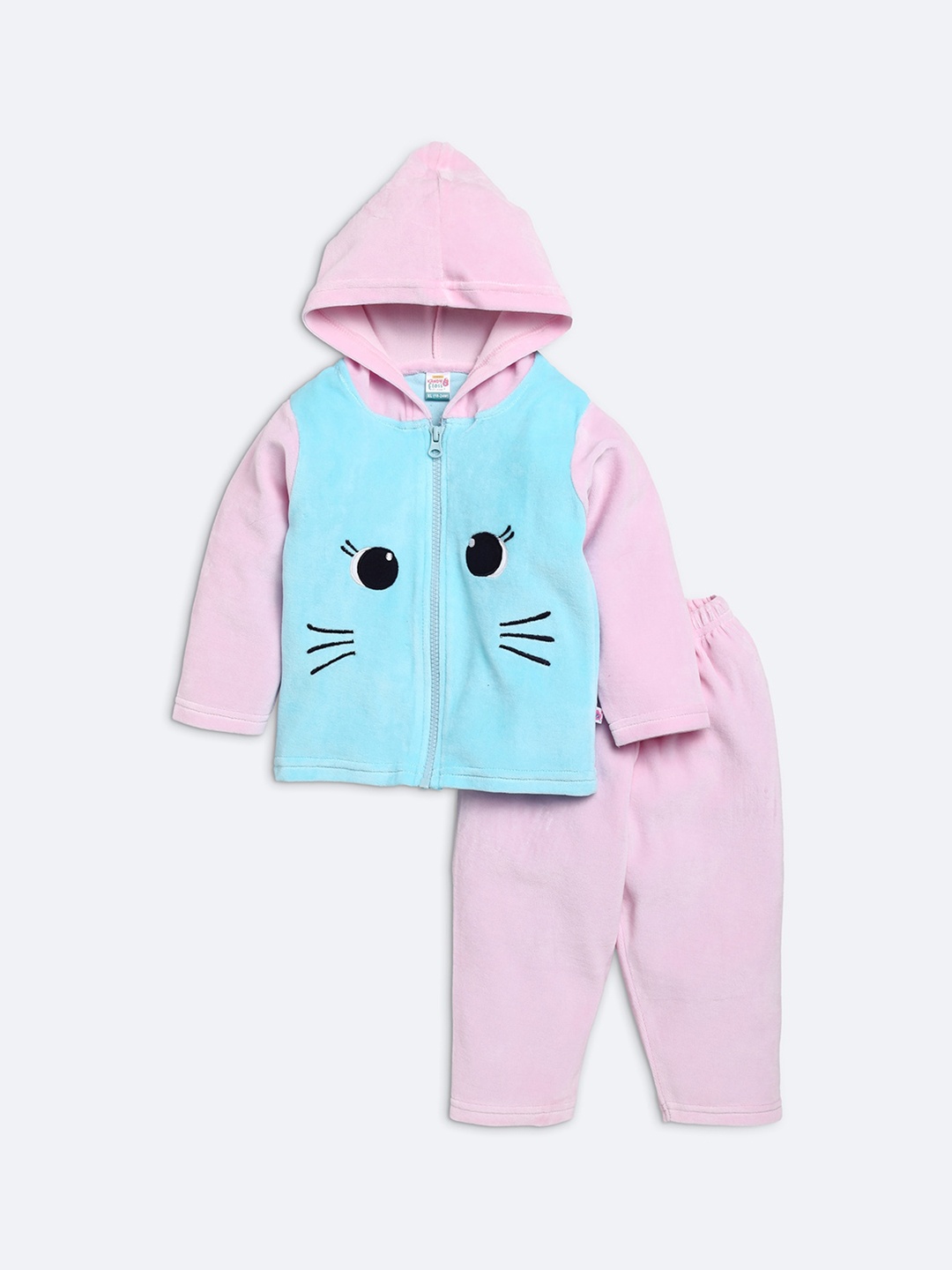 

AMUL Kandyfloss Kids Pink & Blue Hood Neck Printed Night suit