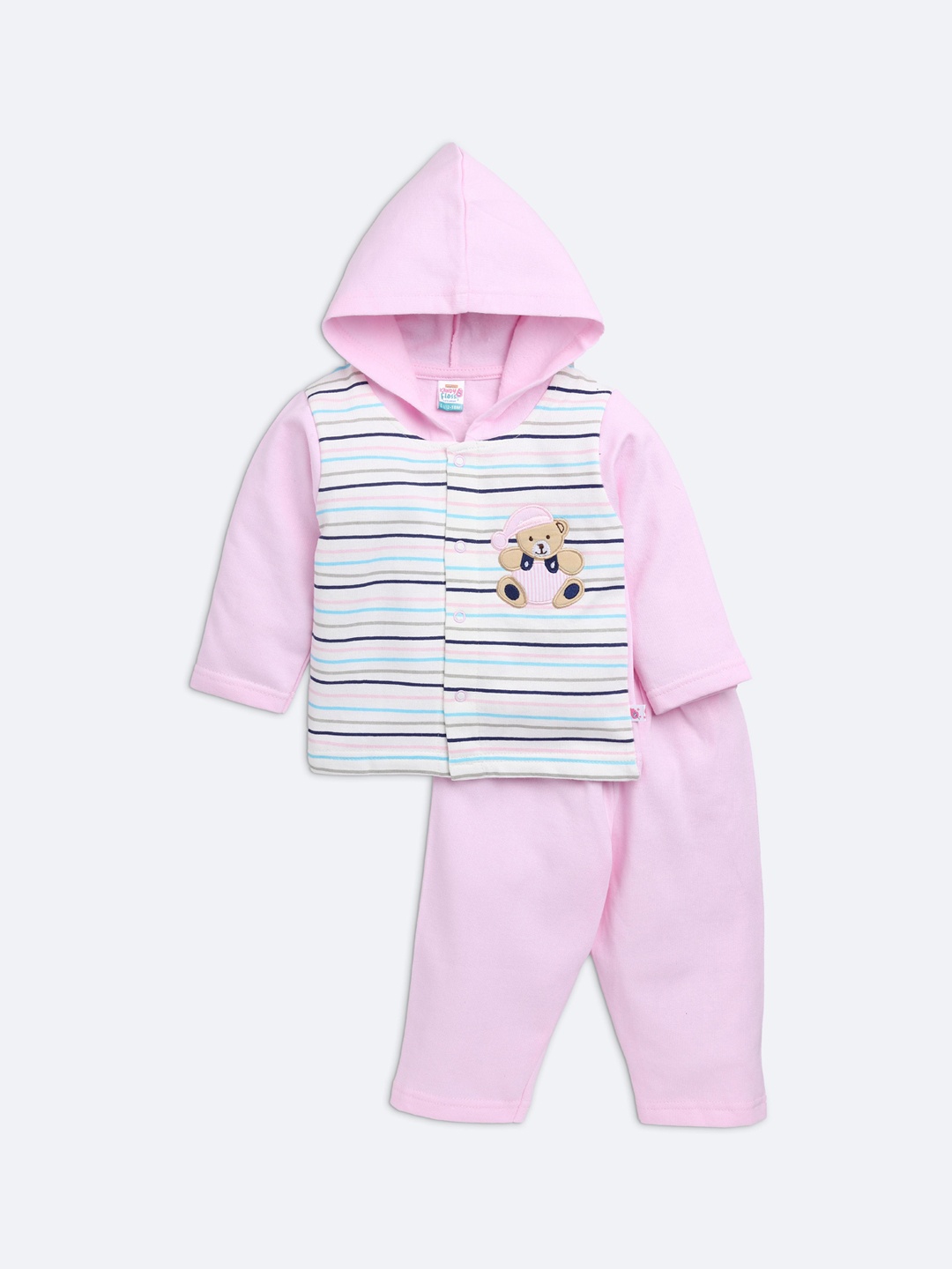 

AMUL Kandyfloss Unisex Kids Pink & White Striped Night suit