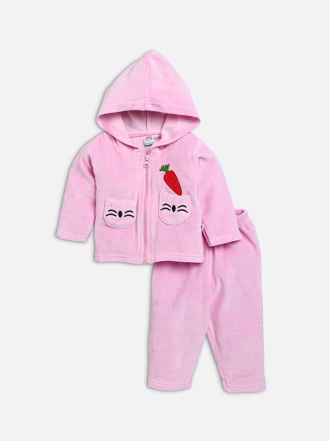 

AMUL Kandyfloss Unisex Kids Pink Self Design Hoodie Winter Set Night suit
