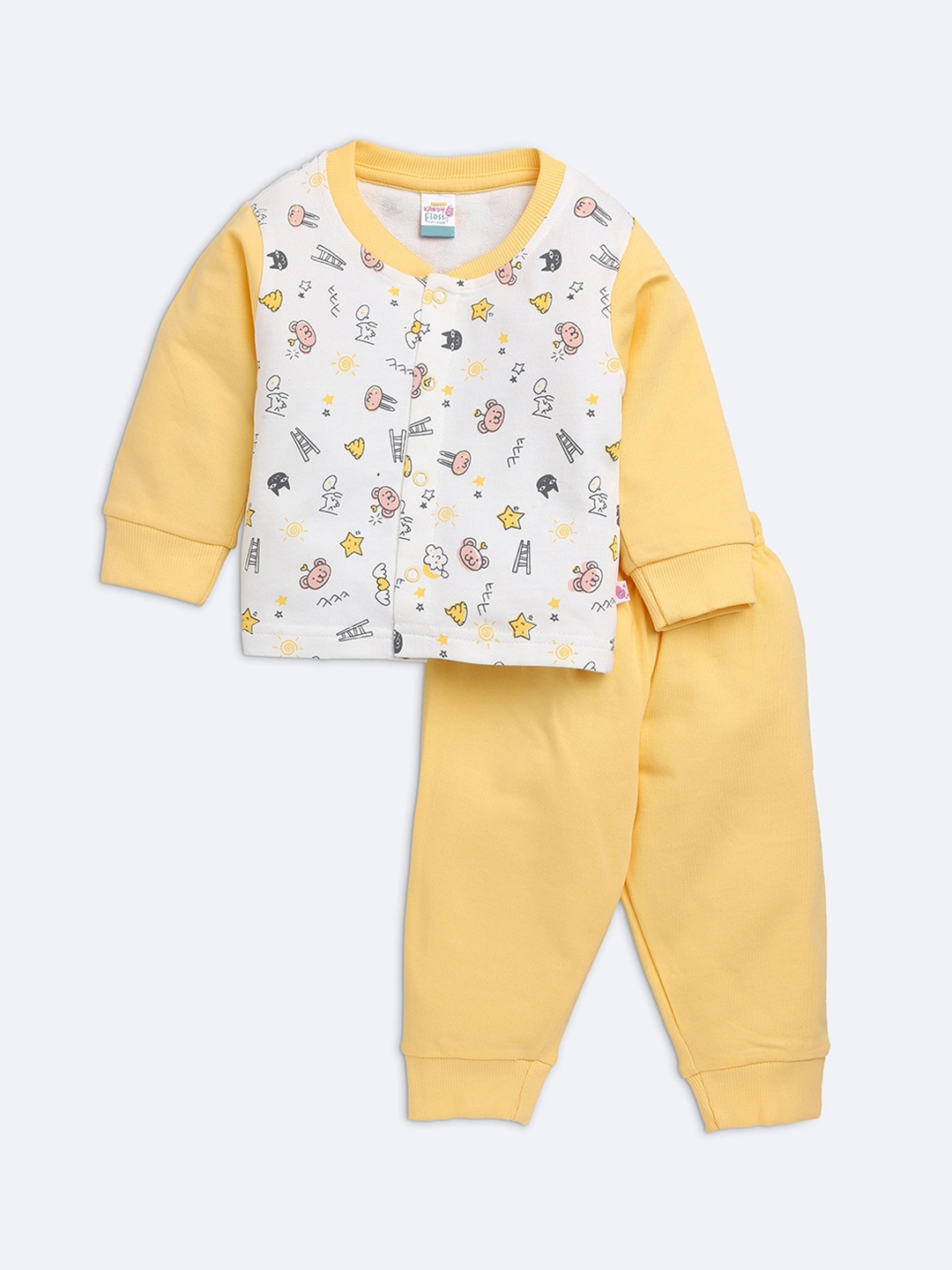 

AMUL Kandyfloss Kids Yellow & White Printed Pure Cotton Winter Night suit