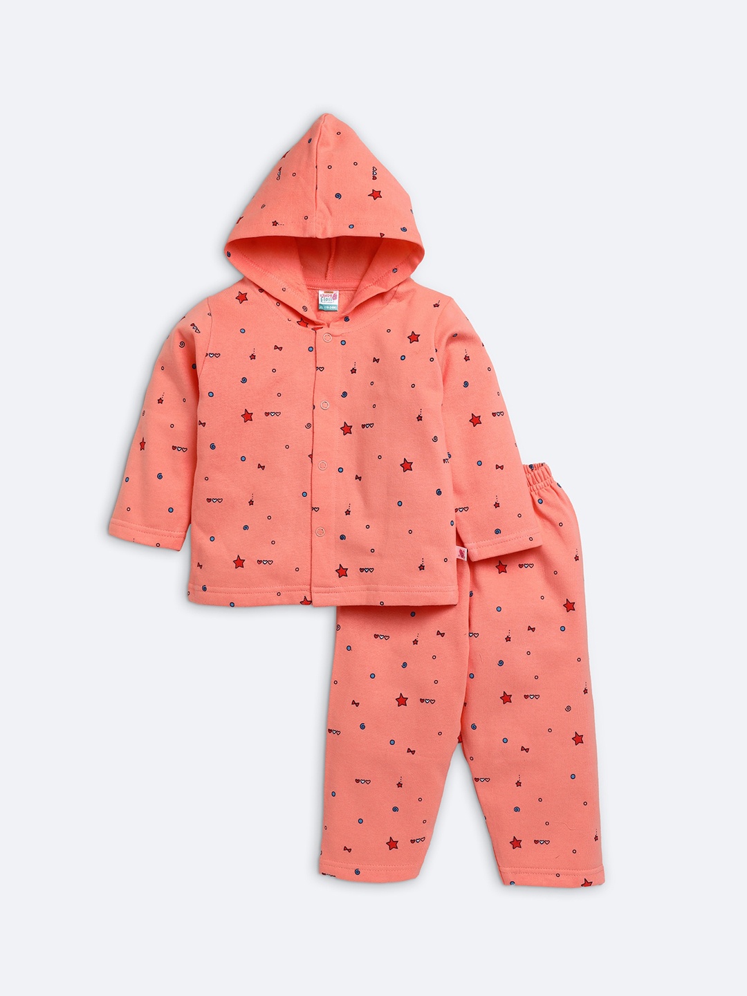 

AMUL Kandyfloss Unisex Kids Coral Pink Printed Hooded Night suit