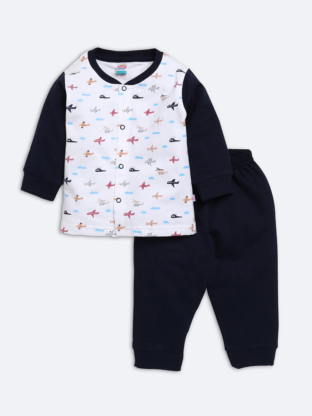 

AMUL Kandyfloss Unisex Kids Navy Blue & White Printed Night suit