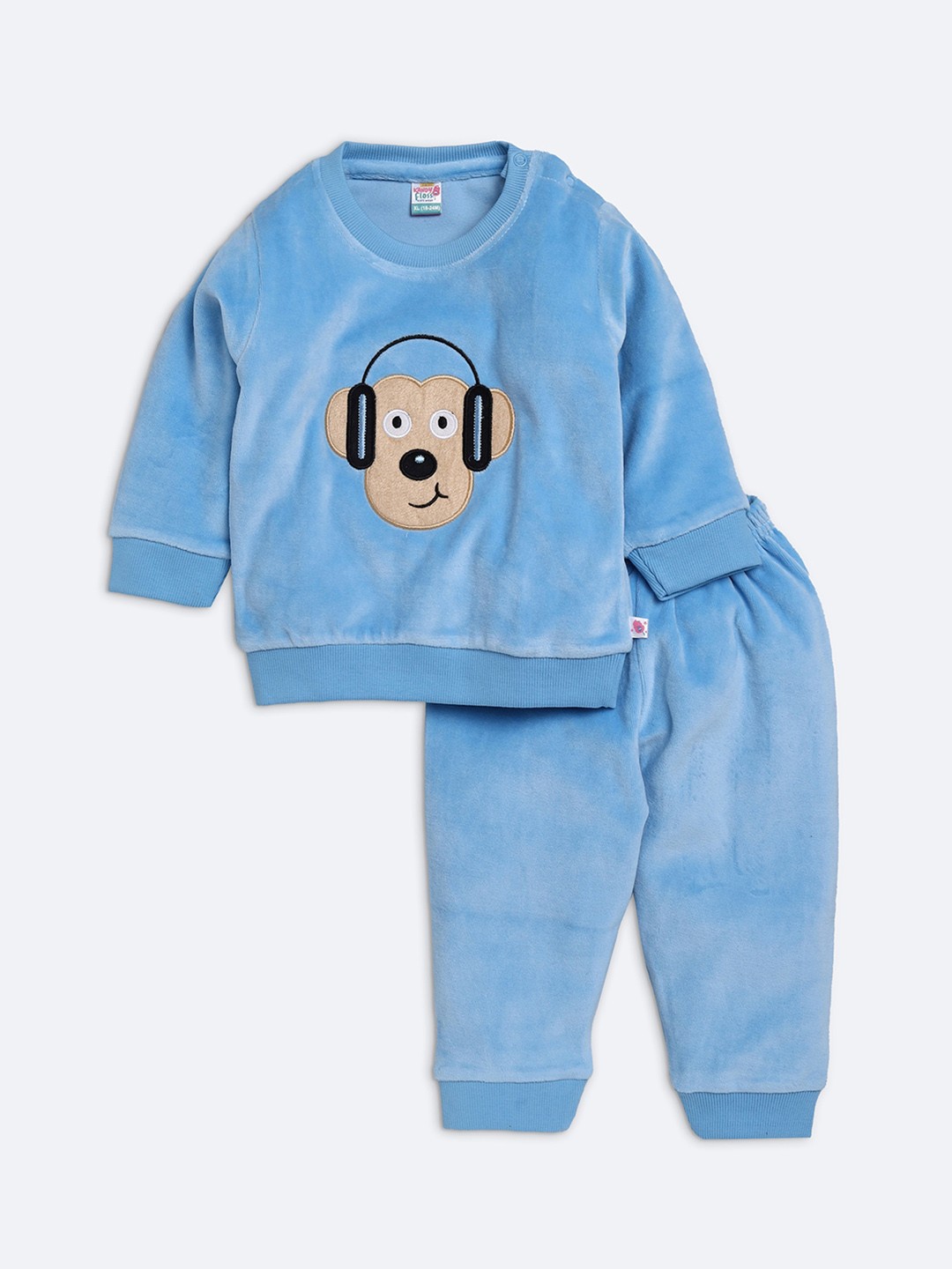 

AMUL Kandyfloss Unisex Kids Blue & Tan Embroidered Night suit