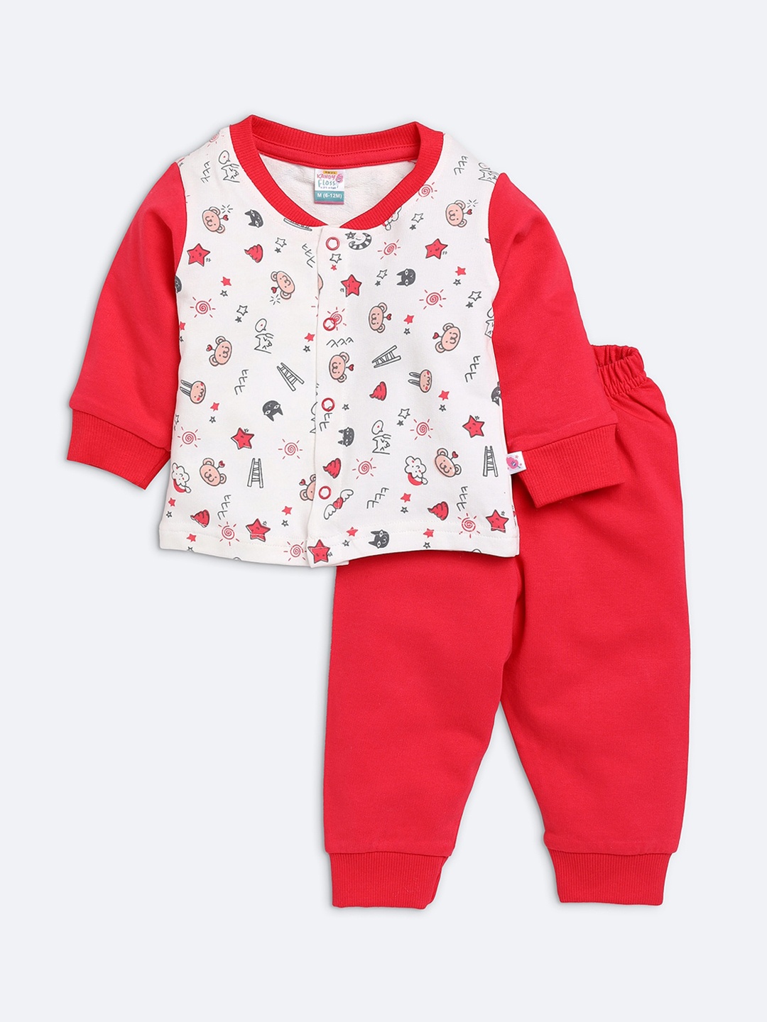 

AMUL Kandyfloss Unisex Kids Red & White Printed Night suit