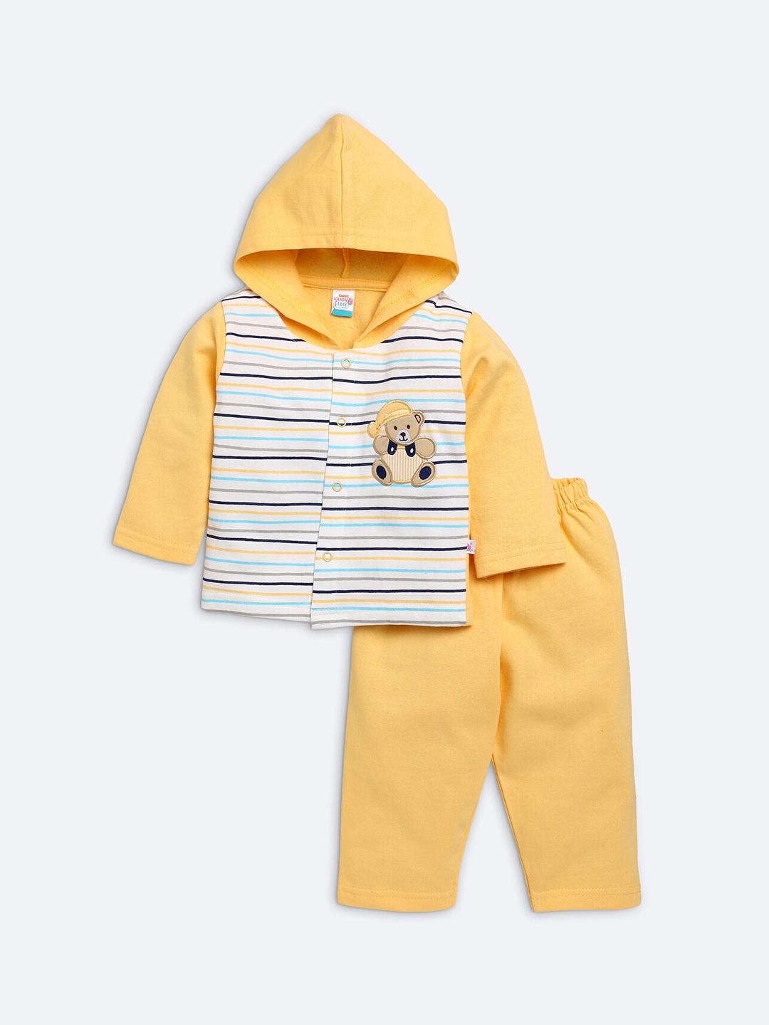 

AMUL Kandyfloss Unisex Kids Yellow & White Cotton Printed Hooded Night suit