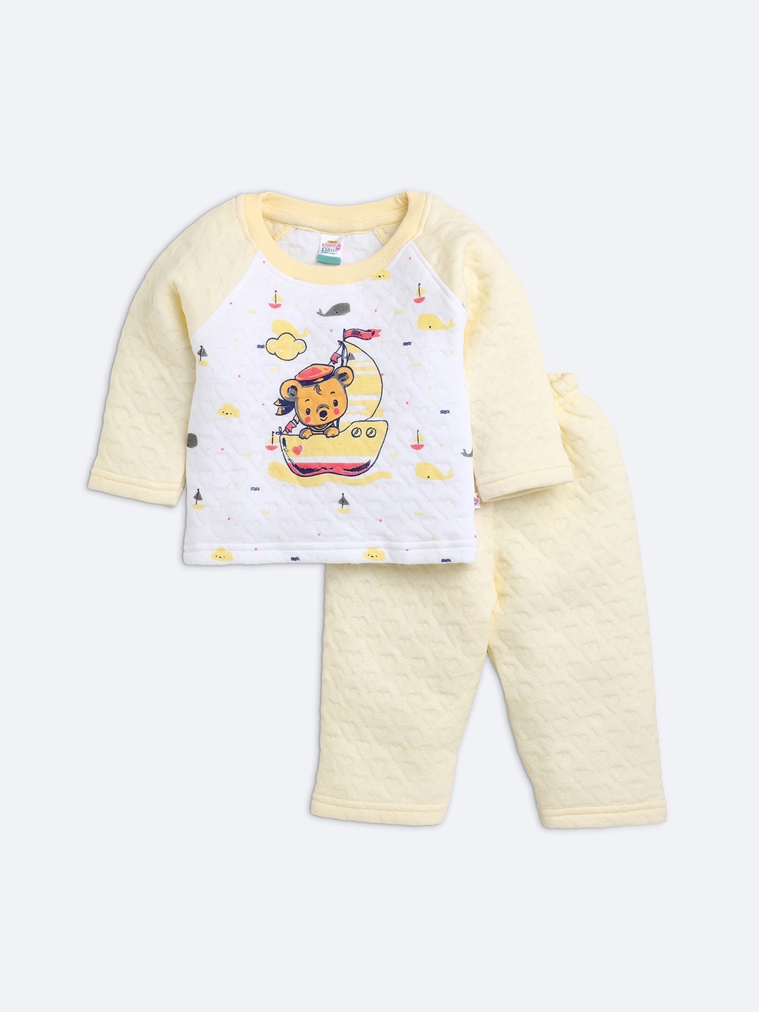 

AMUL Kandyfloss Unisex Kids Yellow & White Printed Night suit