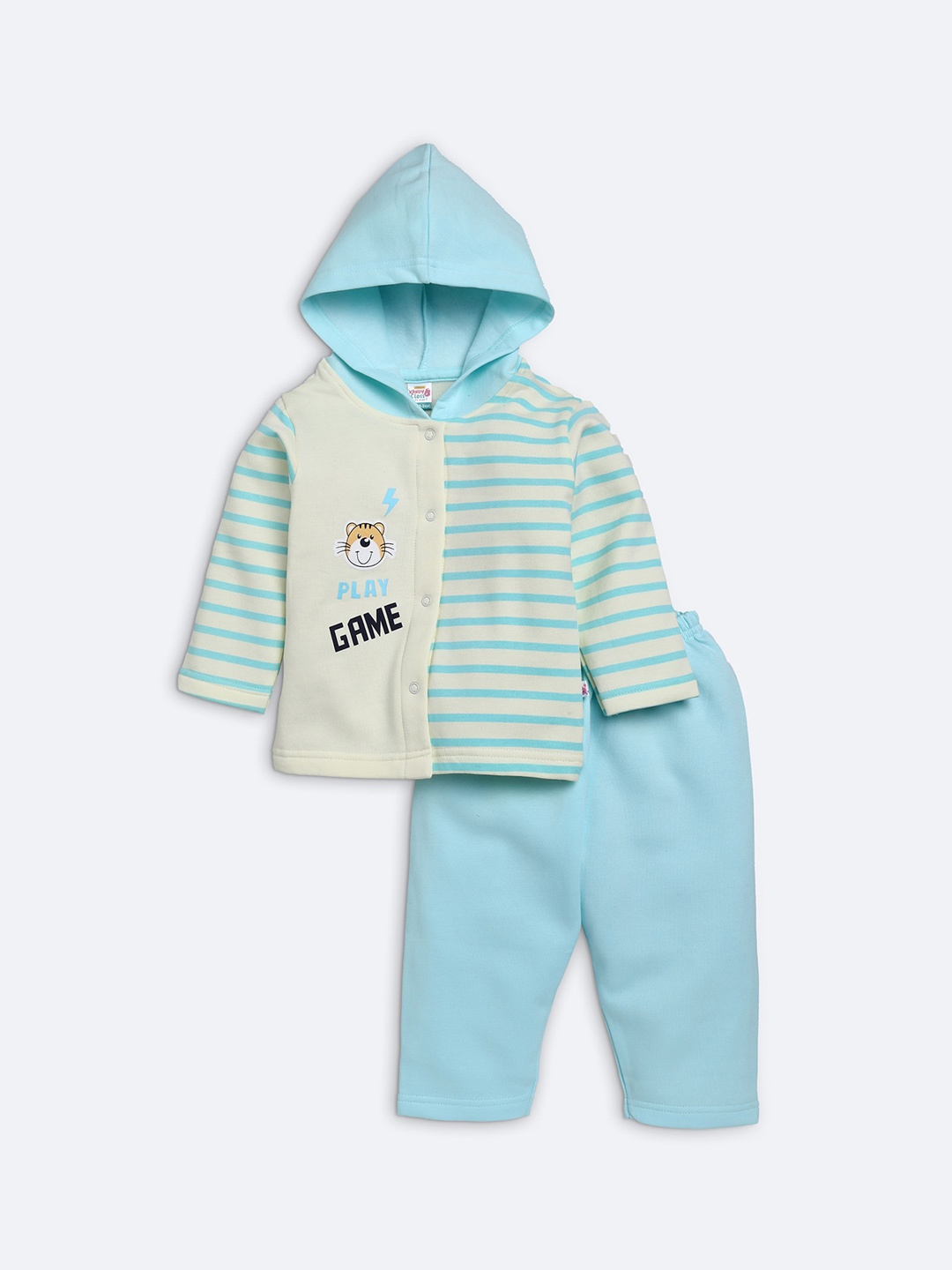

AMUL Kandyfloss Unisex Kids Blue & Cream-Coloured Striped Night suit