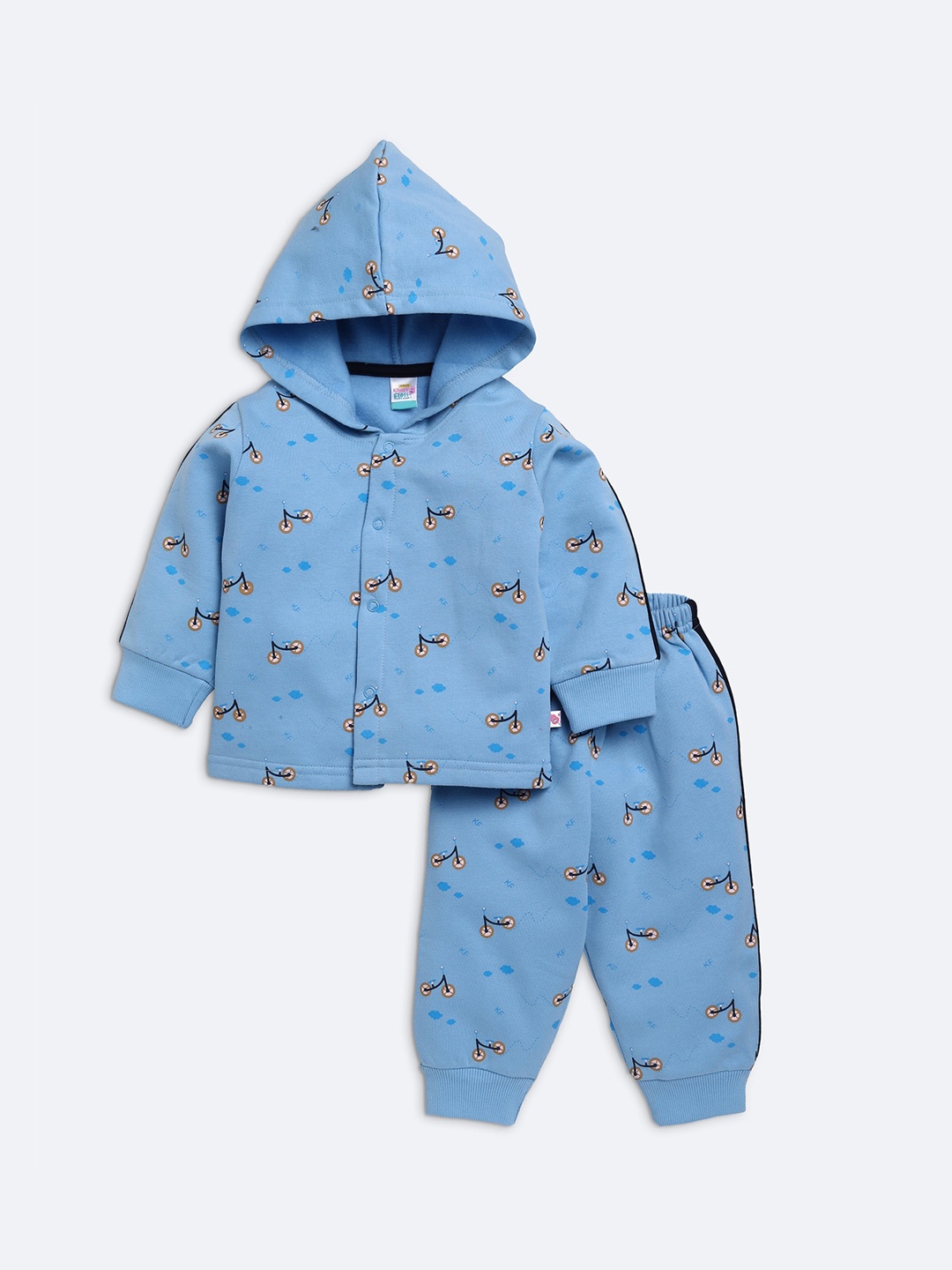 

AMUL Kandyfloss Unisex Kids Blue Cotton Hooded Printed Night suit